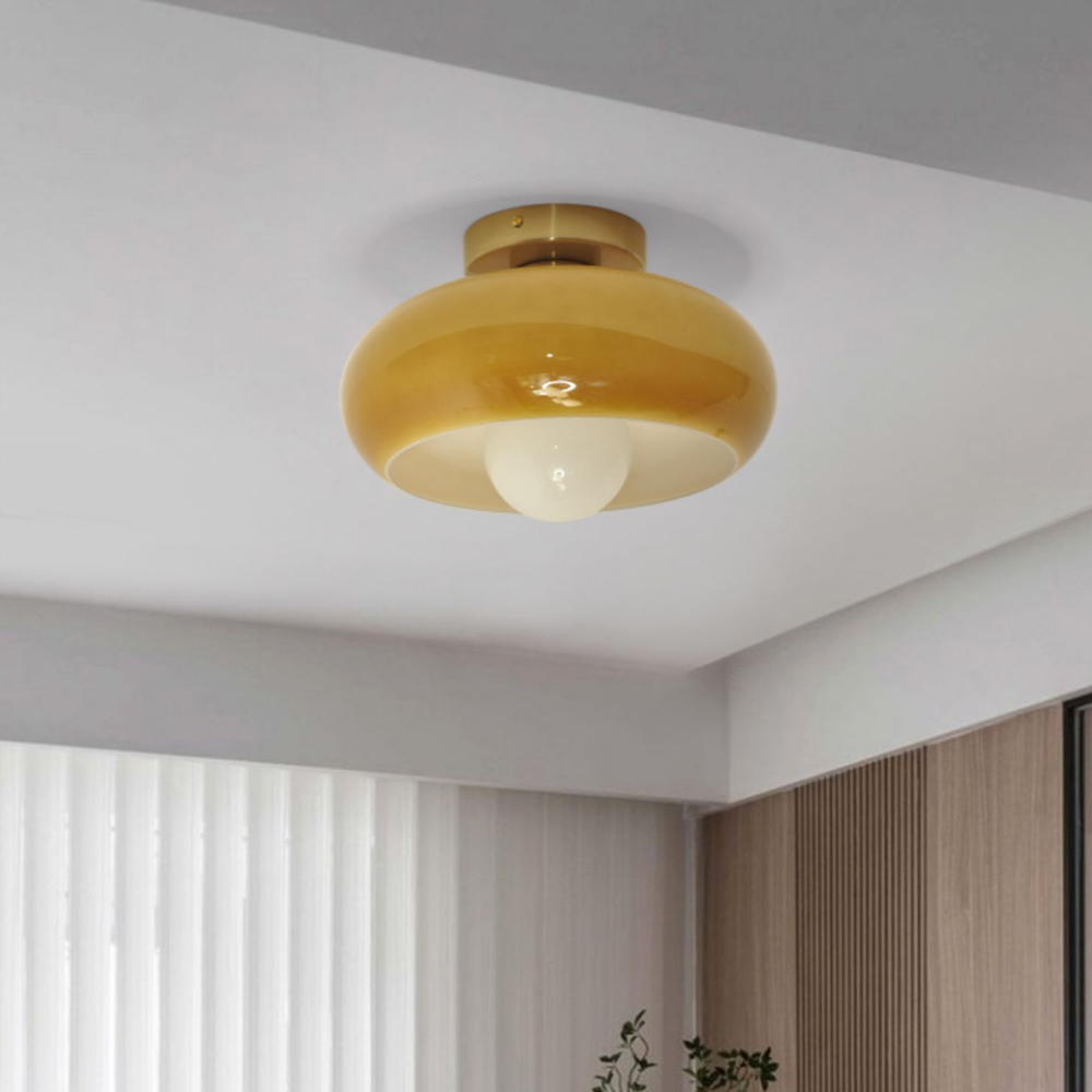 Mid Century Modern Flush Mount Ceiling Lamp Living Room Yellow Chandelier