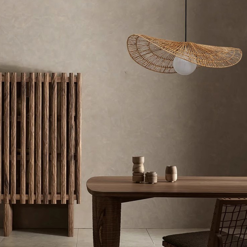 Handwoven Wabi-sabi Rattan Pendant Light Retro B&B Bedroom Living Room Creative Restaurant Chandelier