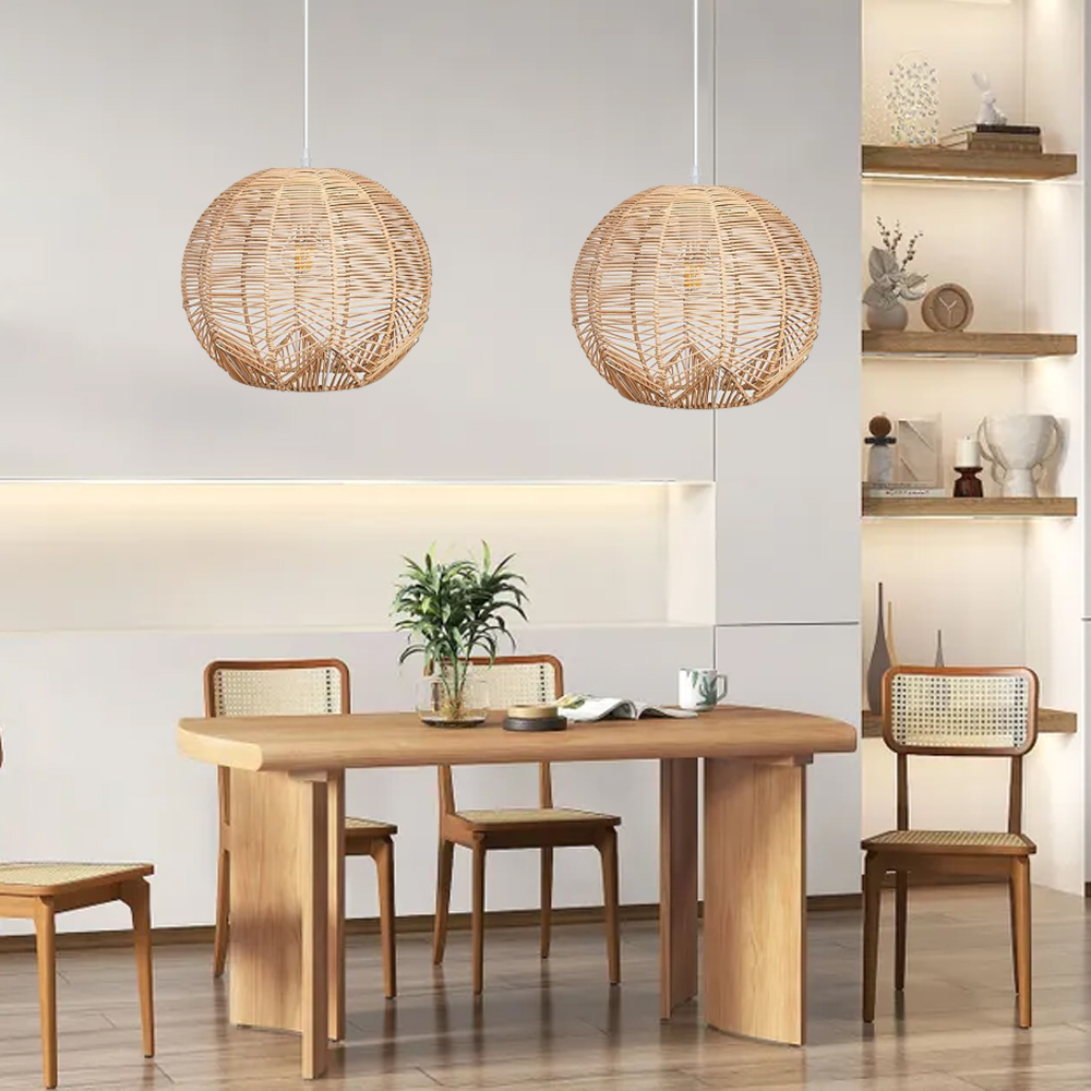 Japanese Bamboo Rattan Pendant Light Wabi-sabi Hand Woven Lampshade