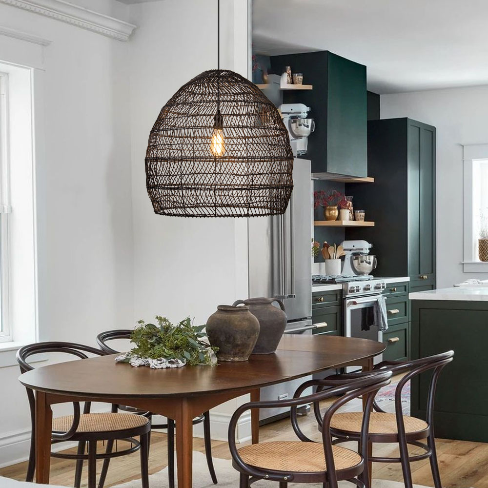Natural Rattan Dome Pendant Light  Wicker Hanging Lamp for Cozy Living Room Dining Room