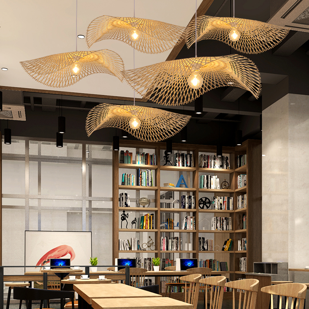 Hand Weaving Bamboo Lampshade Irregular Hat Shape Pendant Light
