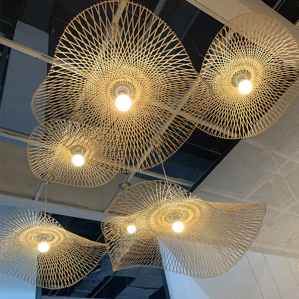 Hand Weaving Bamboo Lampshade Irregular Hat Shape Pendant Light