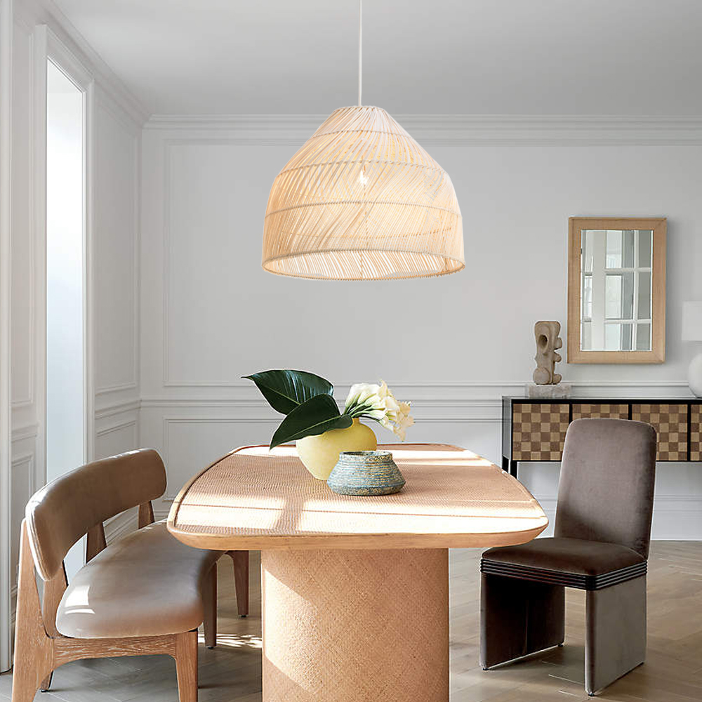Rattan Hand-woven Lighting Natural Black Basket Pendant Lamp For Dining Room