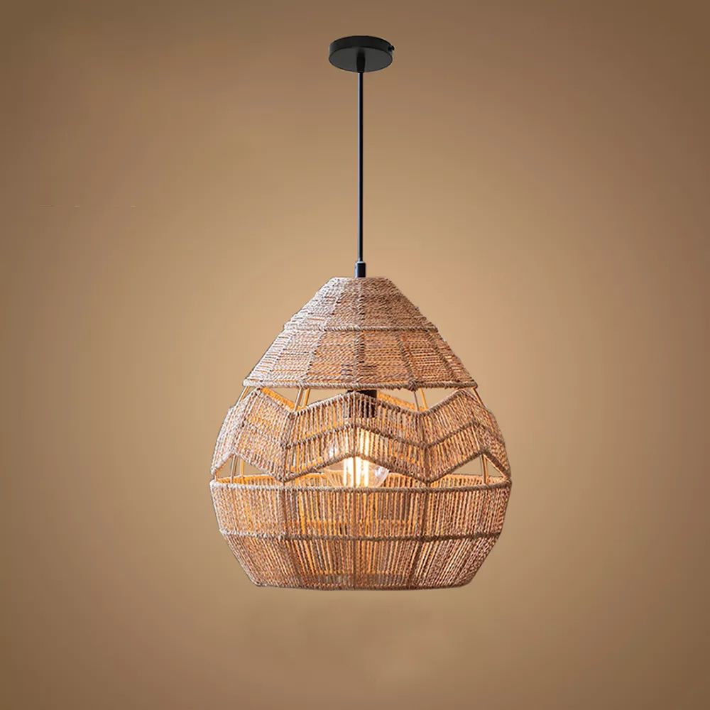 Wabi-Sabi Woven Rope Chandelier Chic Wicker Light Fixtures For Homestay