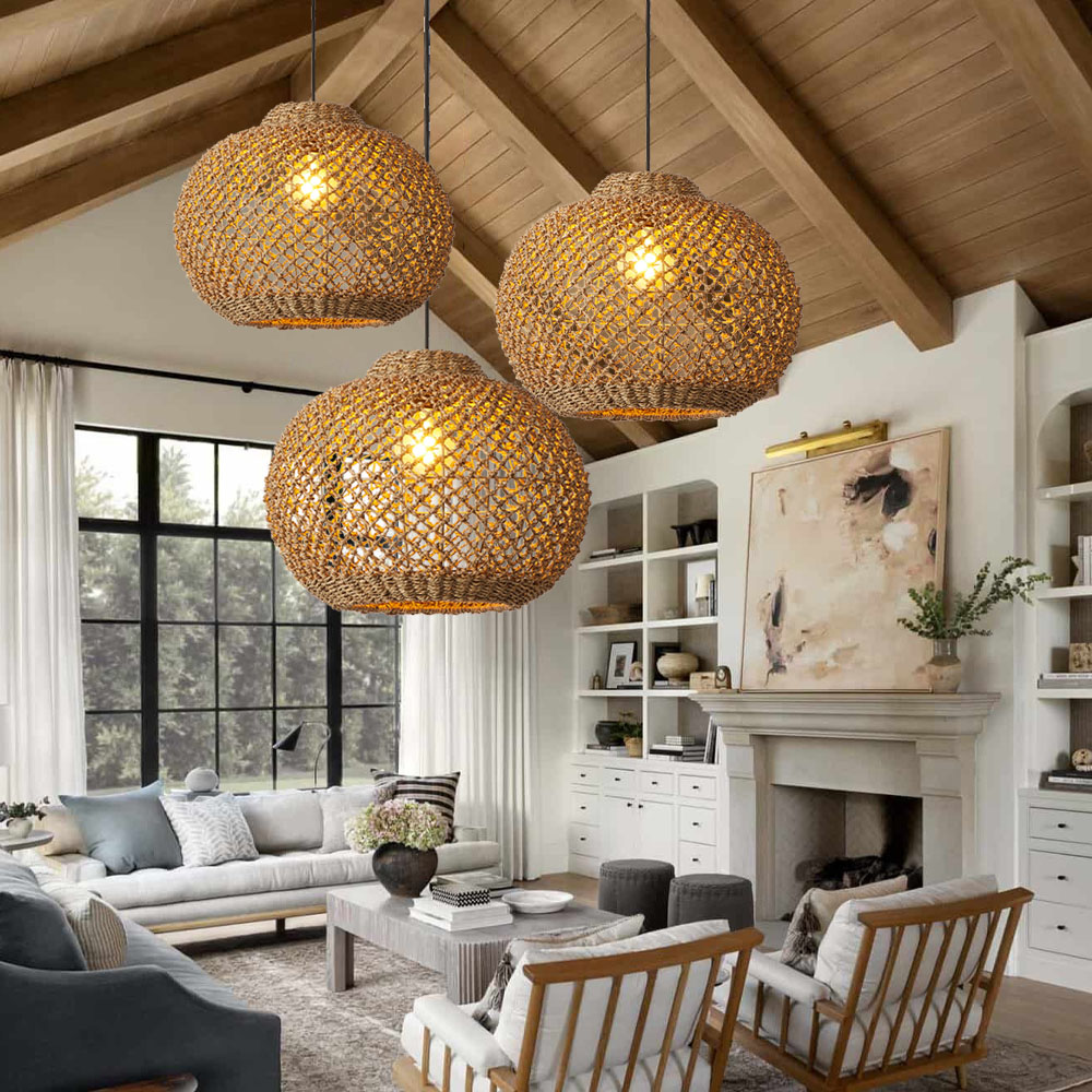 Handwoven Natural Water Hyacinth Chandelier Dining Room Kitchen Seagrass Pendant Light
