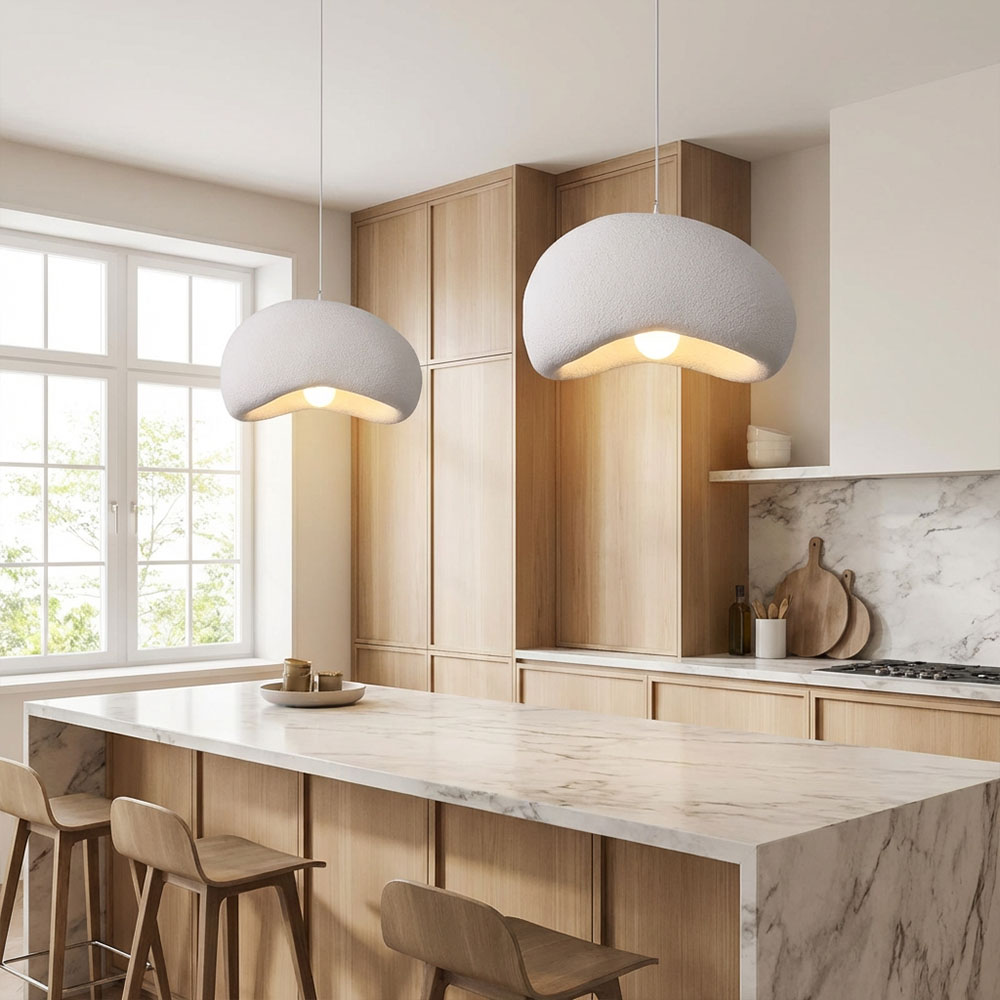 Organic Minimalism Resin Pendant Light Handmade Pebble Shaped Clay Hanging Lamp for Dining Room