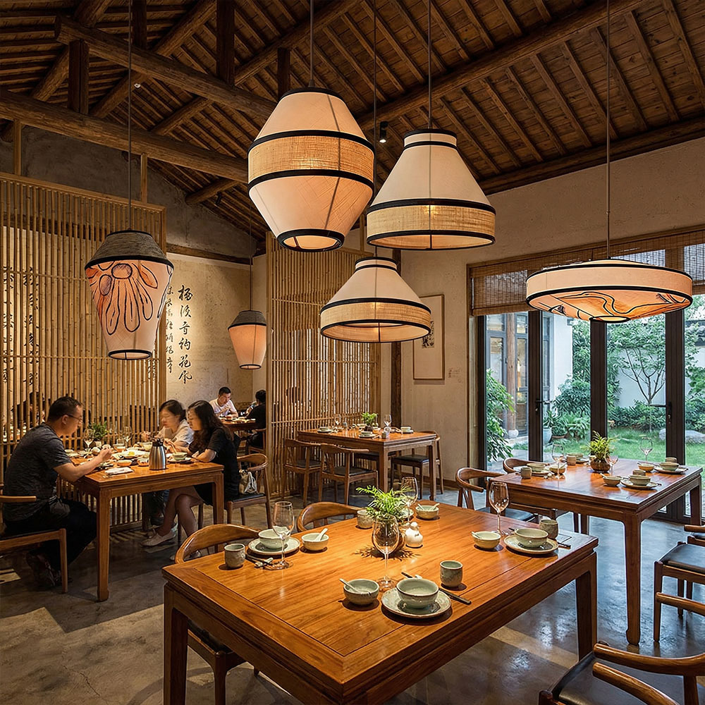 Artisan Hand-Painted Fabric Pendant Light Cluster Modern Decorative Hanging Lamp for Dining & Living Rooms