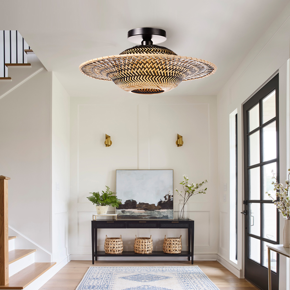 Handmade Black Bamboo Ceiling Light Flying Saucer Chandelier