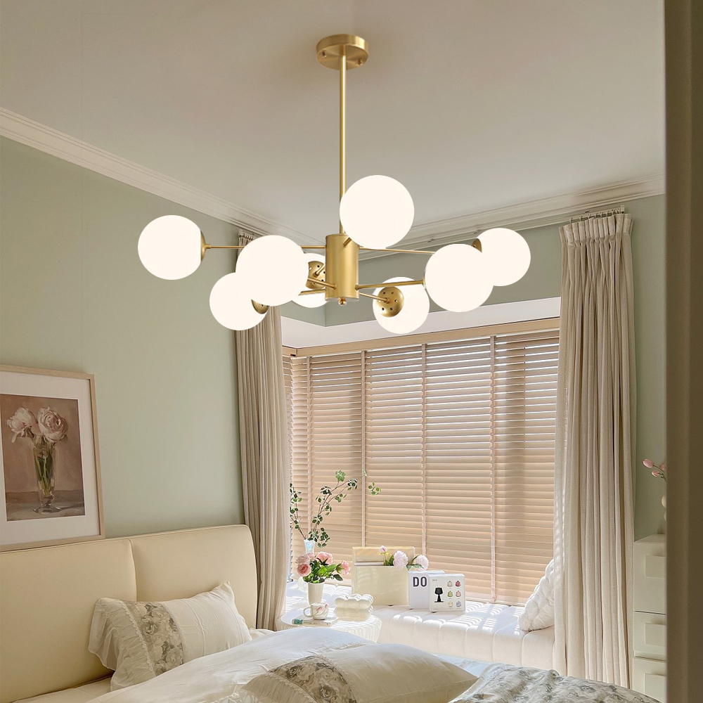 Nordic Modern Copper Chandelier Milky White Bubble Ceiling Light For Living Room Bedroom