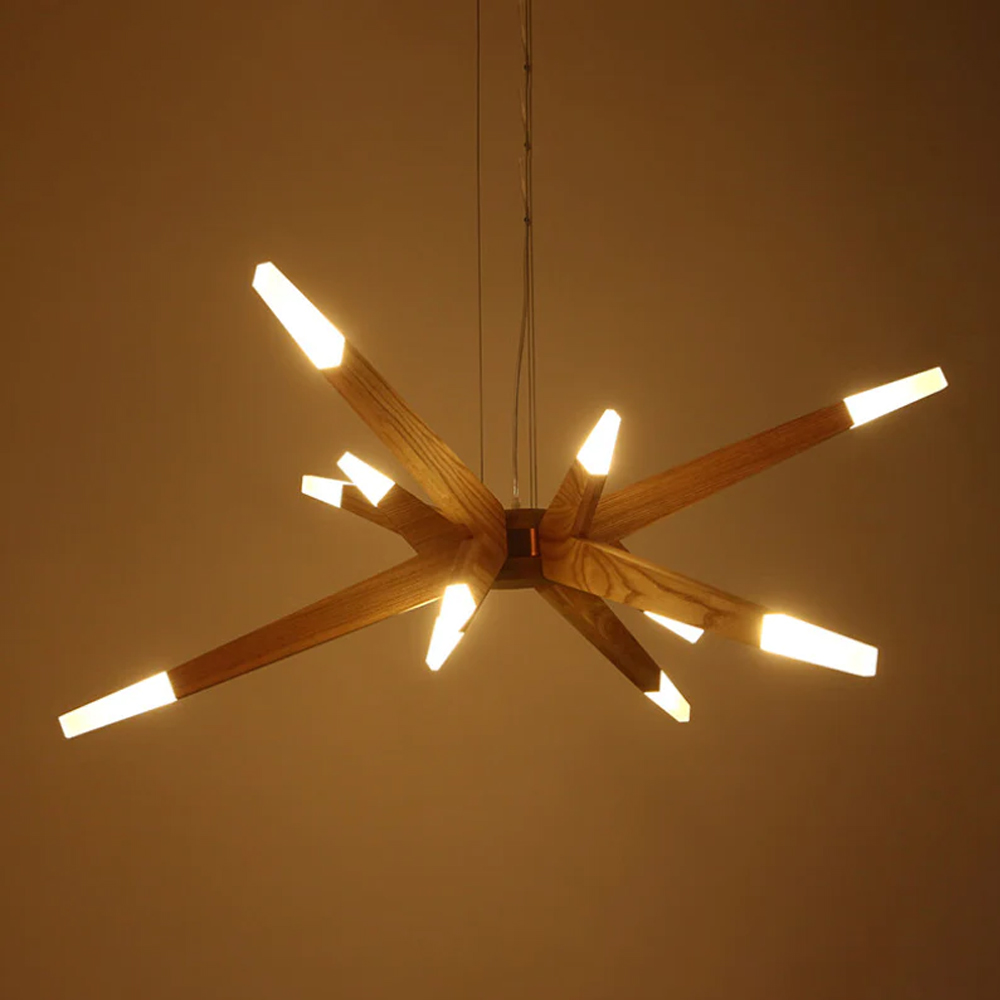 Wood Sputnik Chandelier Contemporary Pendant Light
