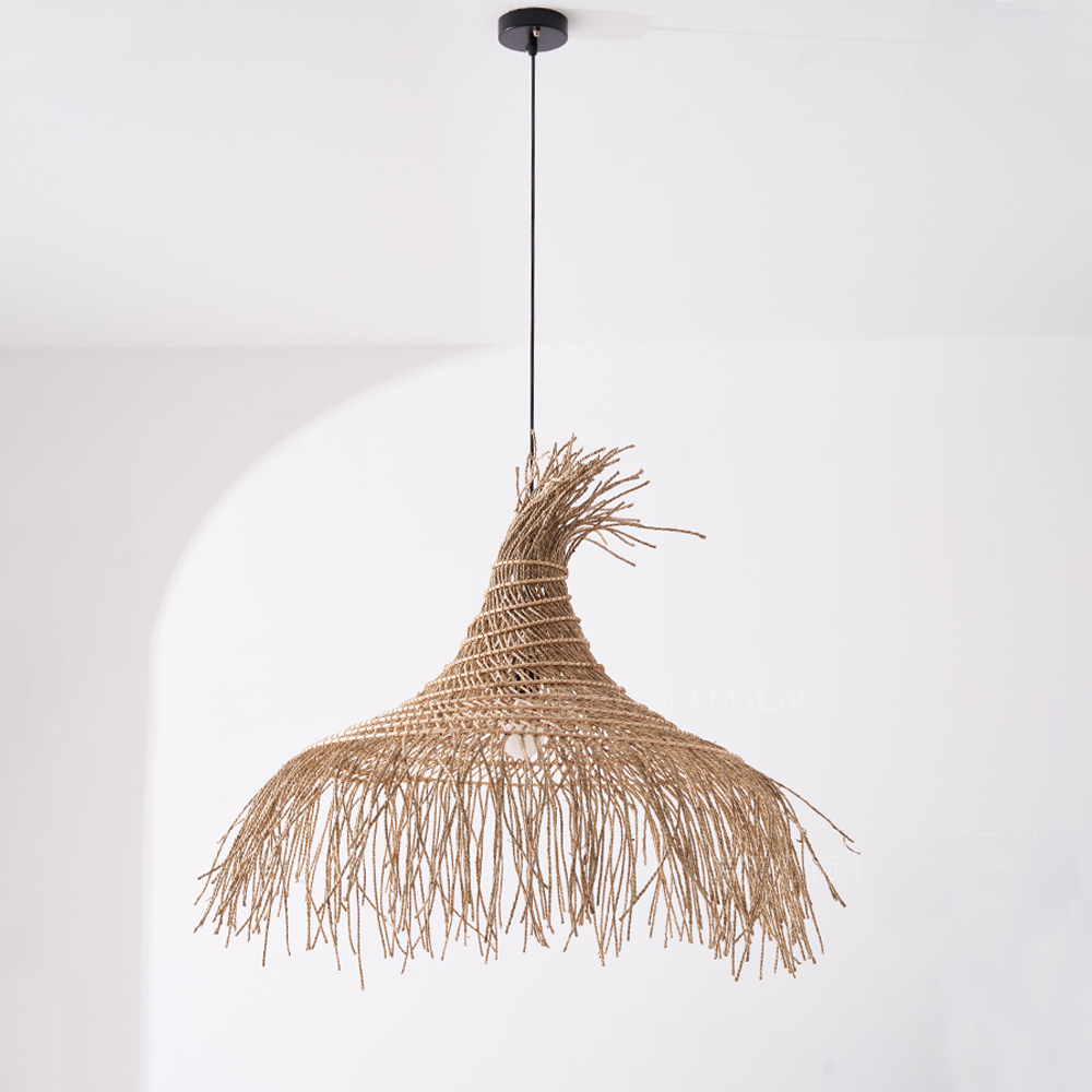 Wabi-sabi Style Chandelier Retro Japanese Zen Straw Rattan Pendant Light