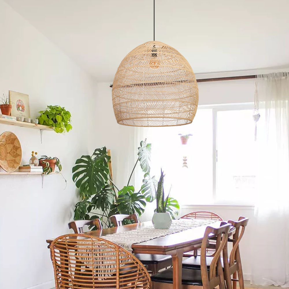 Natural Rattan Dome Pendant Light  Wicker Hanging Lamp for Cozy Living Room Dining Room