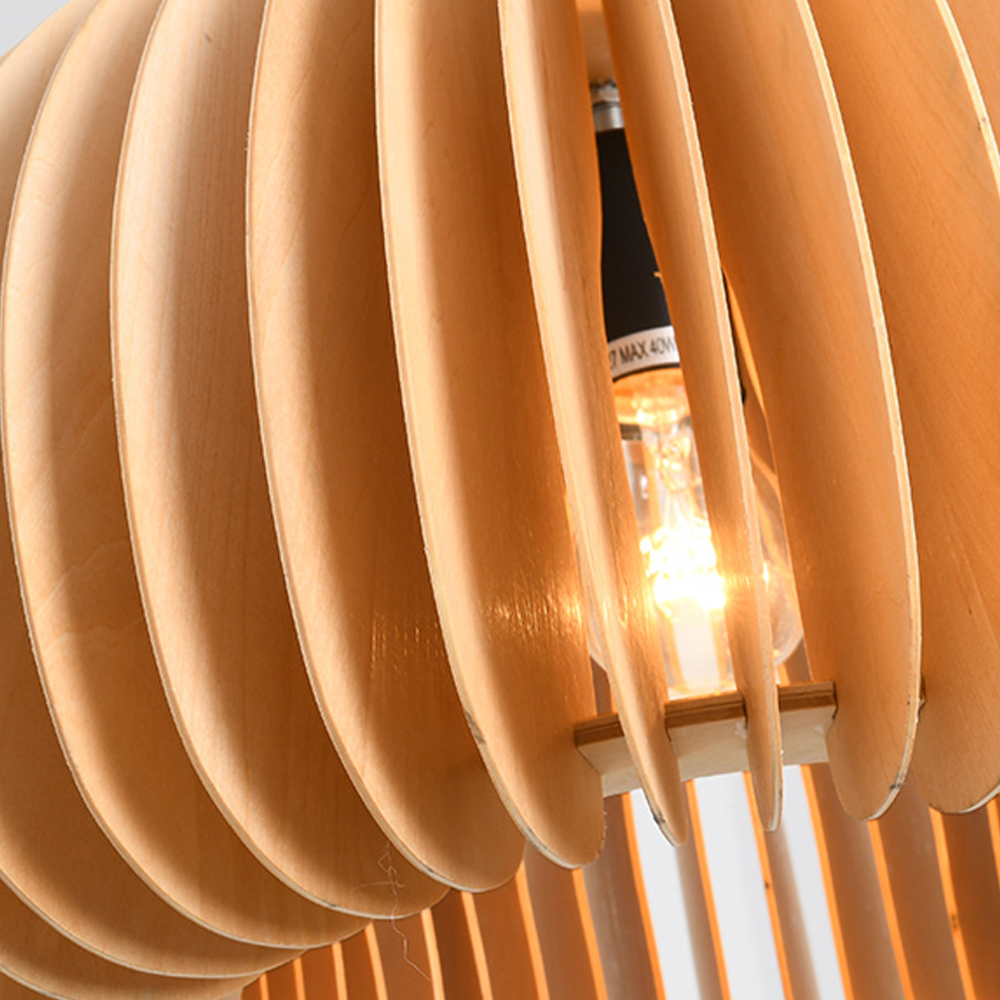 Japanese Pumpkin Lantern Wood Pendant Light Farmhouse Living Room Chandelier