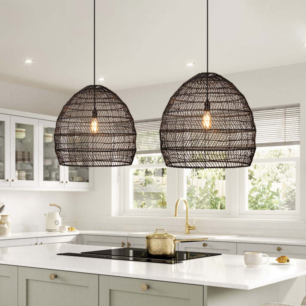 Boho Kitchen Island Lighting DIY Natural Rattan Chandelier Lamp Shades