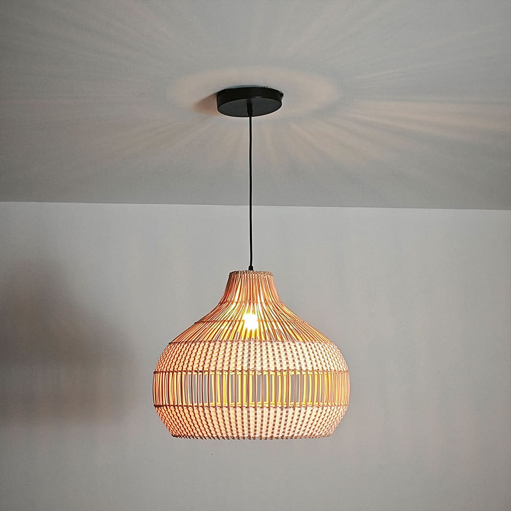 Modern Wicker Pendant Light  Woven Boho Earthy Hanging Ceiling Fixture