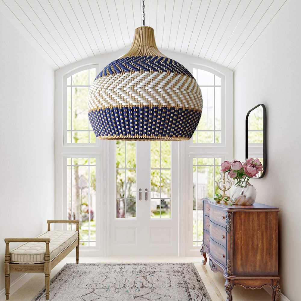 Serena Blue Rattan Pendant Light Handwoven Lampshade