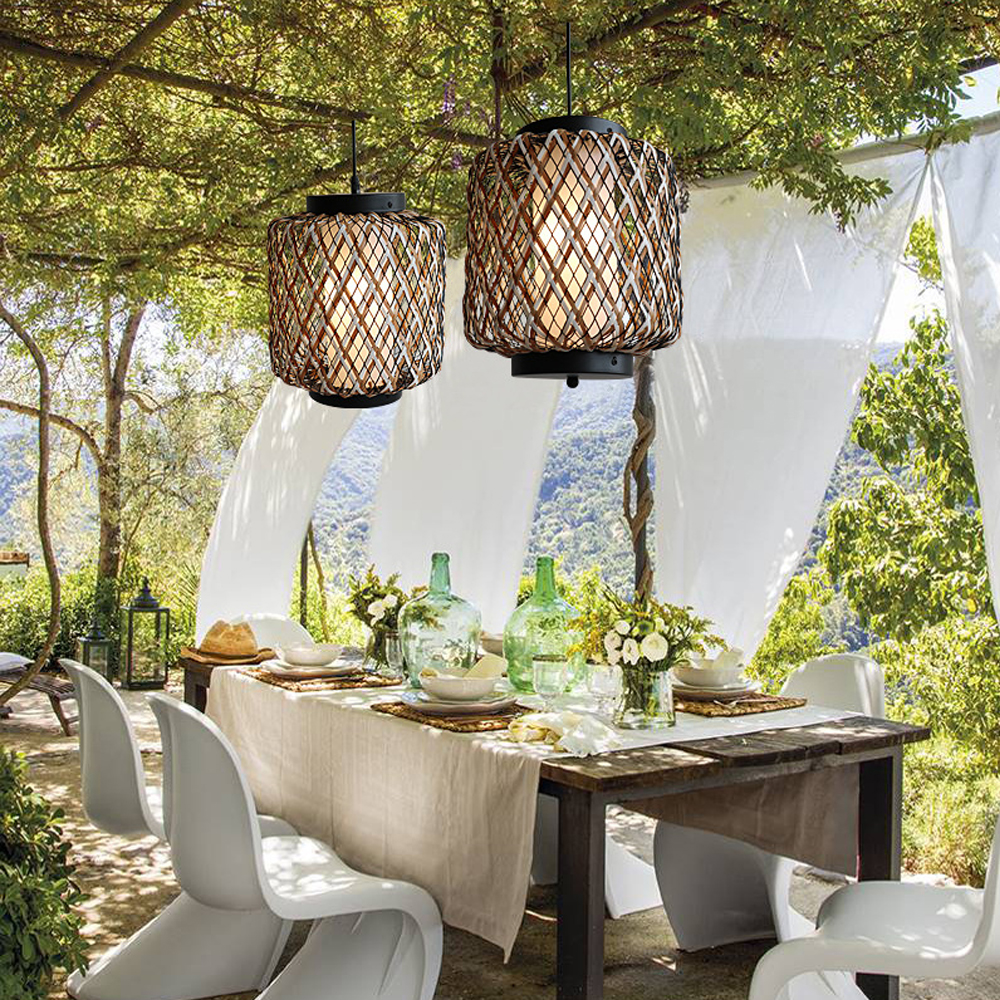 Outdoor Waterproof Lantern Chandelier Garden Balcony Rattan Decorative Lamps