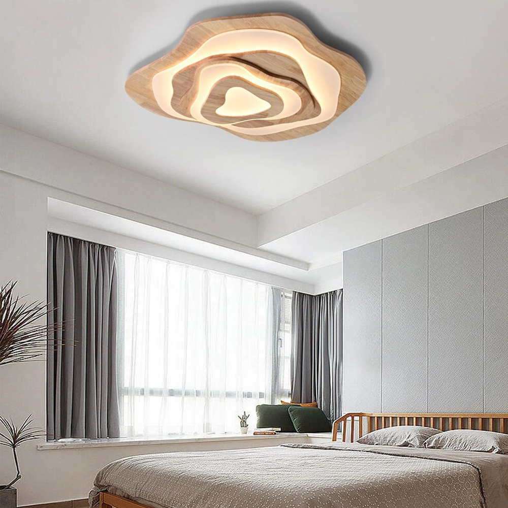Nordic Irregular Flush Mount Solid Wooden Ceiling Light For Living Room