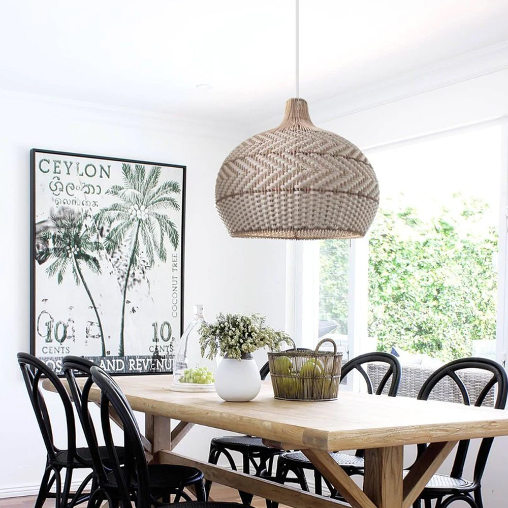 White Lampshade Rattan Woven Pendant Light For Dinning Room