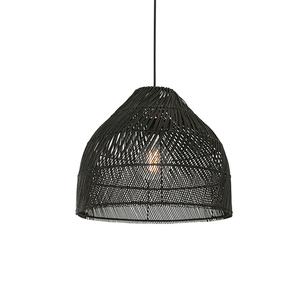 Rattan Hand-woven Lighting Natural Black Basket Pendant Lamp For Dining Room