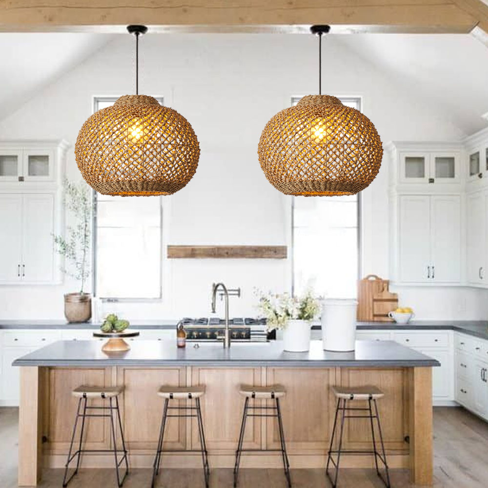 Handwoven Natural Water Hyacinth Chandelier Dining Room Kitchen Seagrass Pendant Light