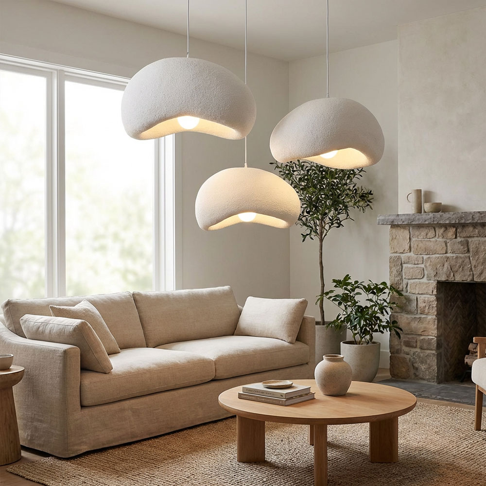 Organic Minimalism Resin Pendant Light Handmade Pebble Shaped Clay Hanging Lamp for Dining Room