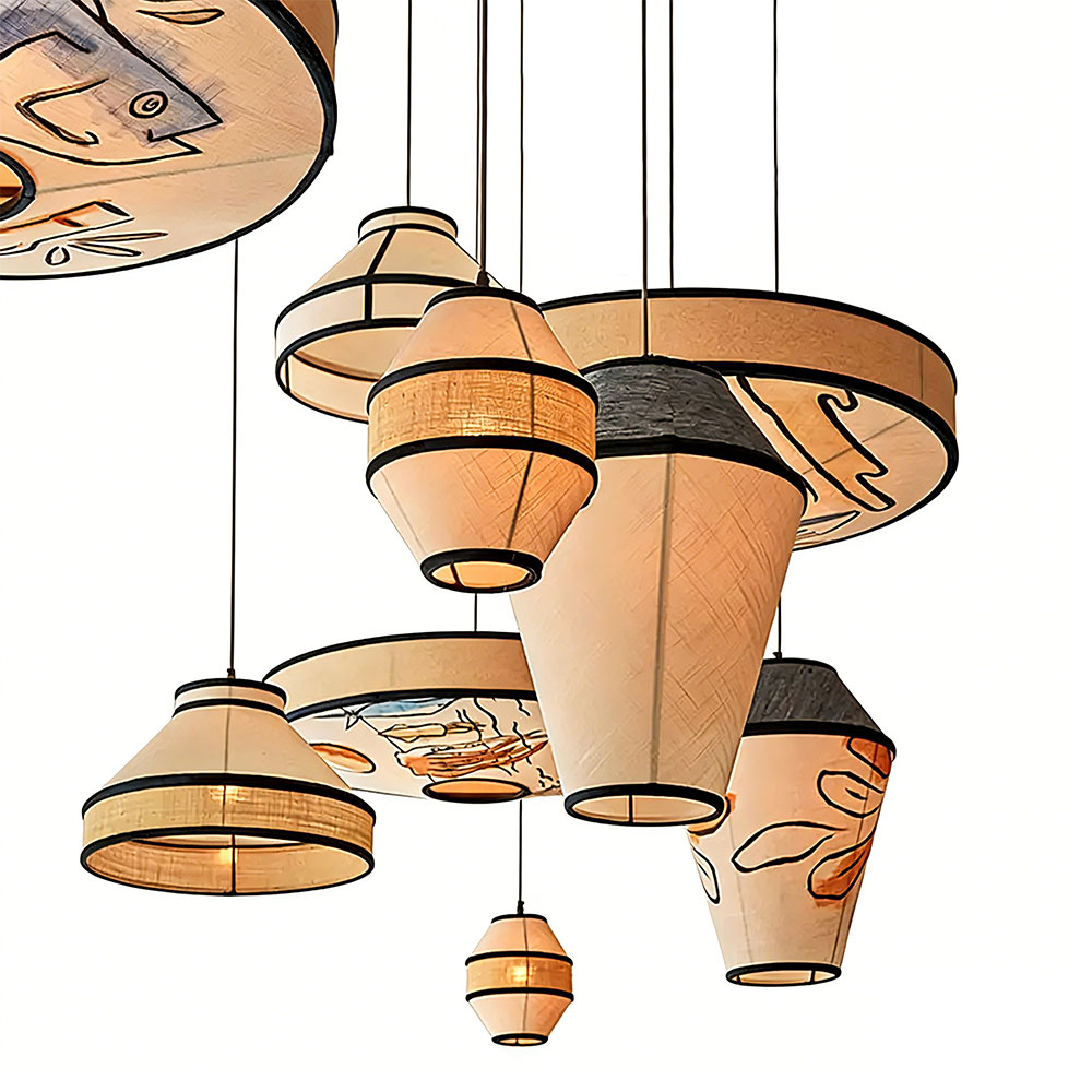 Artisan Hand-Painted Fabric Pendant Light Cluster Modern Decorative Hanging Lamp for Dining & Living Rooms