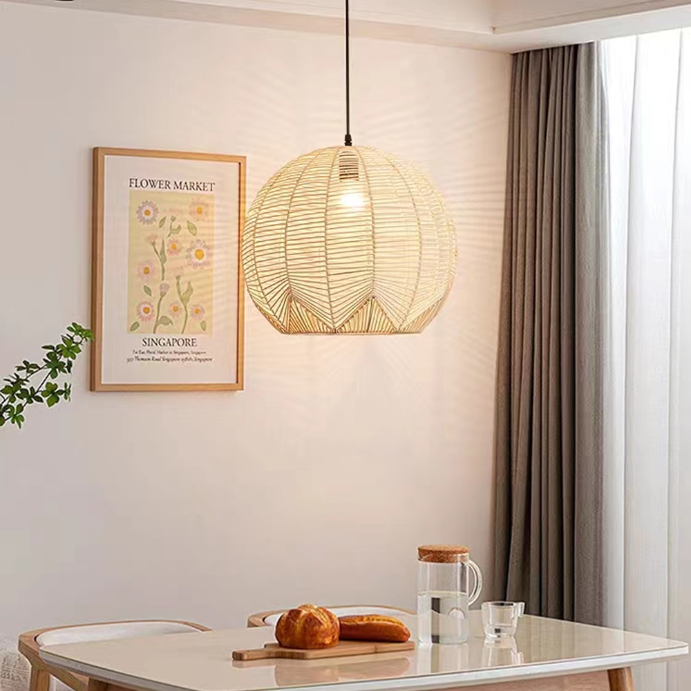 Japanese Bamboo Rattan Pendant Light Wabi-sabi Hand Woven Lampshade