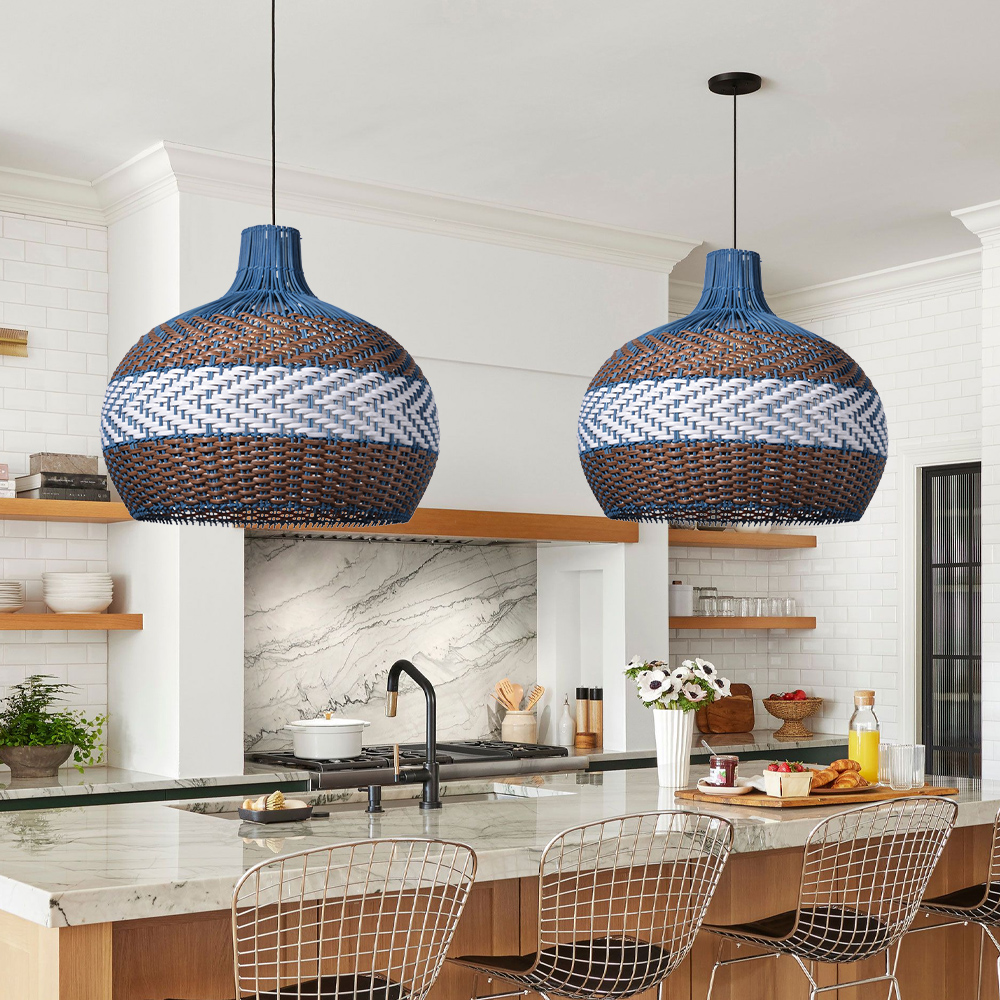 Courtland Blue Rattan Pendant Light for Kitchen Dining Room