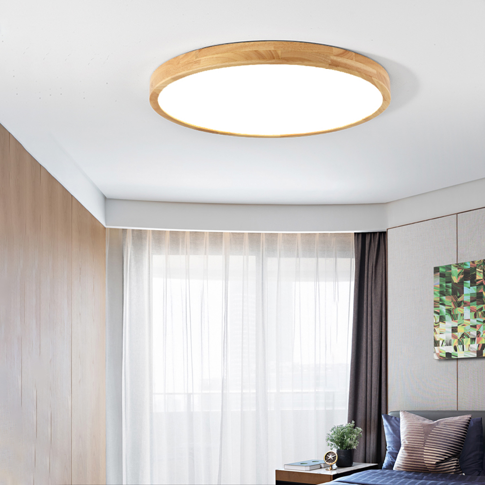 Ultra-thin 4.5cm Bedroom Round Wood Ceiling Lamp Simple Nordic Balcony Japanese Lamps