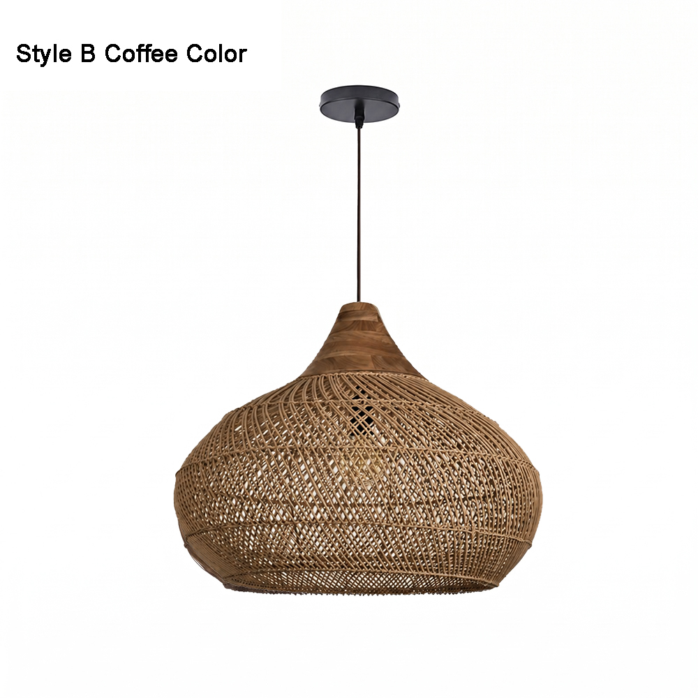 Rattan Pendant Light Wabi Sabi Style Retro Dining Room Chandelier