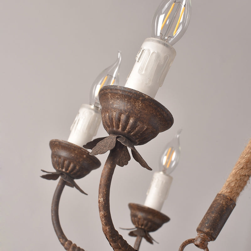 Candle Rustic Hemp Rope & Metal 8-Light Chandelier