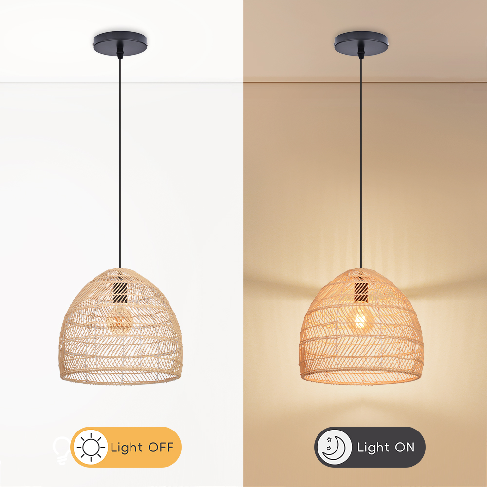 Scandinavian Artisan Pendant Rattan Lighting Fixture for Bedroom Dining Room
