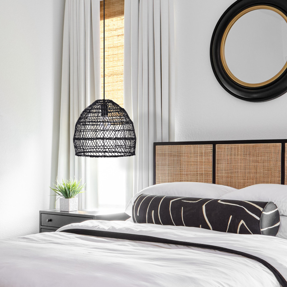 Dining Room Black Wicker Rattan Pendant Light Chic Boho Home Lighting