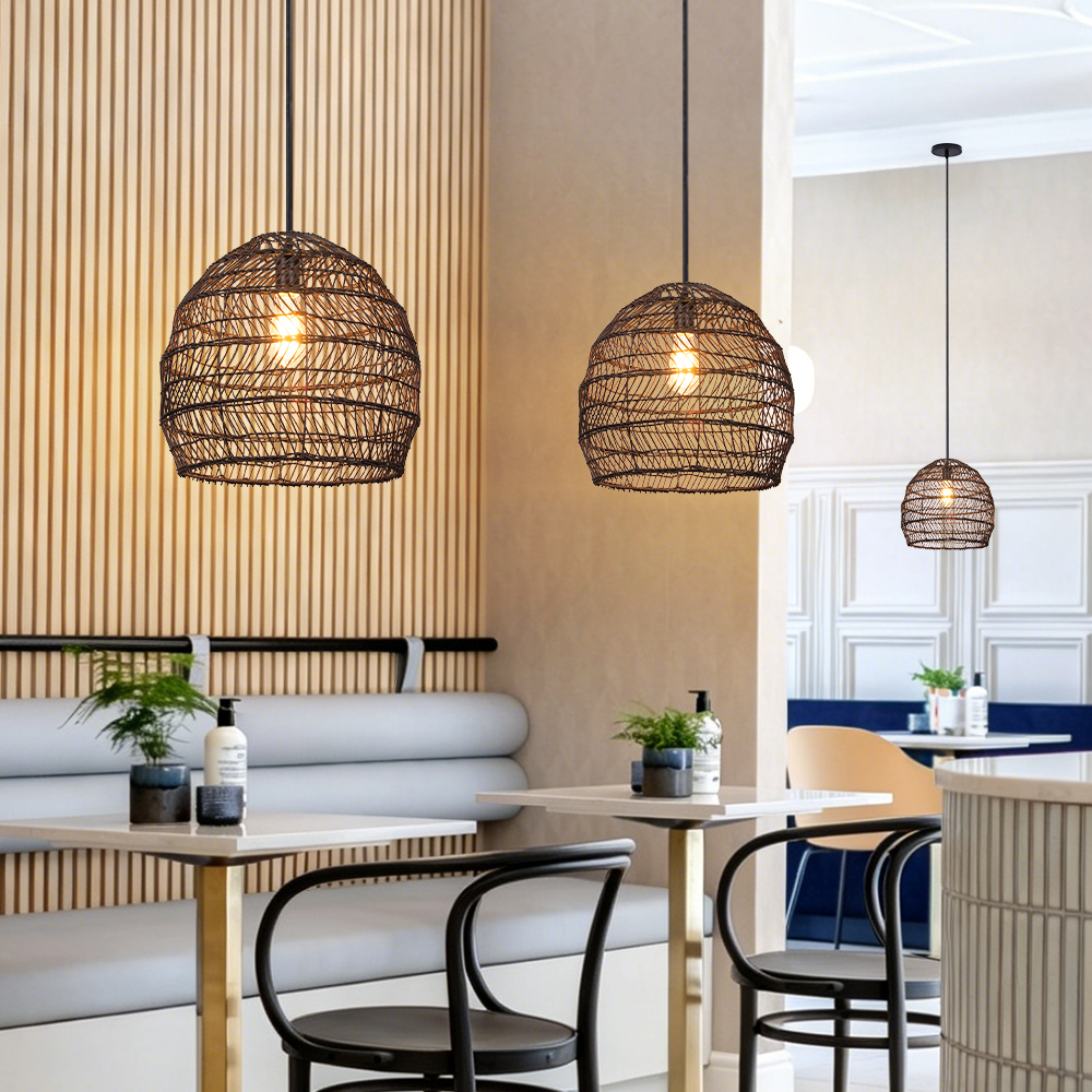Dining Room Black Wicker Rattan Pendant Light Chic Boho Home Lighting
