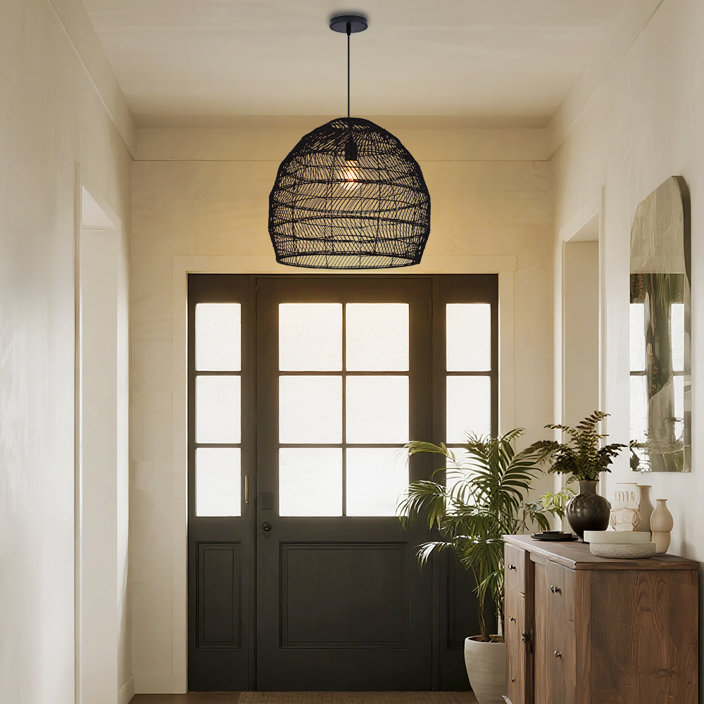 Dining Room Black Wicker Rattan Pendant Light Chic Boho Home Lighting