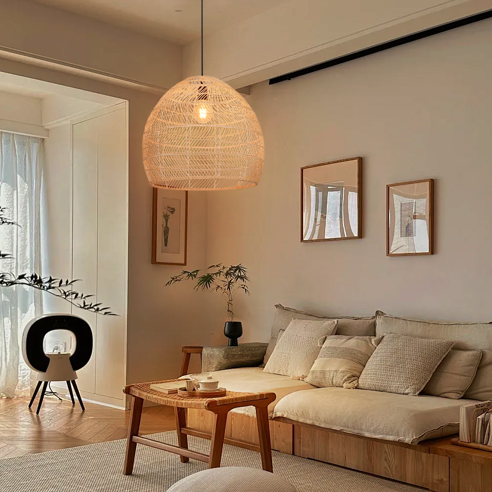 Scandinavian Artisan Pendant Rattan Lighting Fixture for Bedroom Dining Room