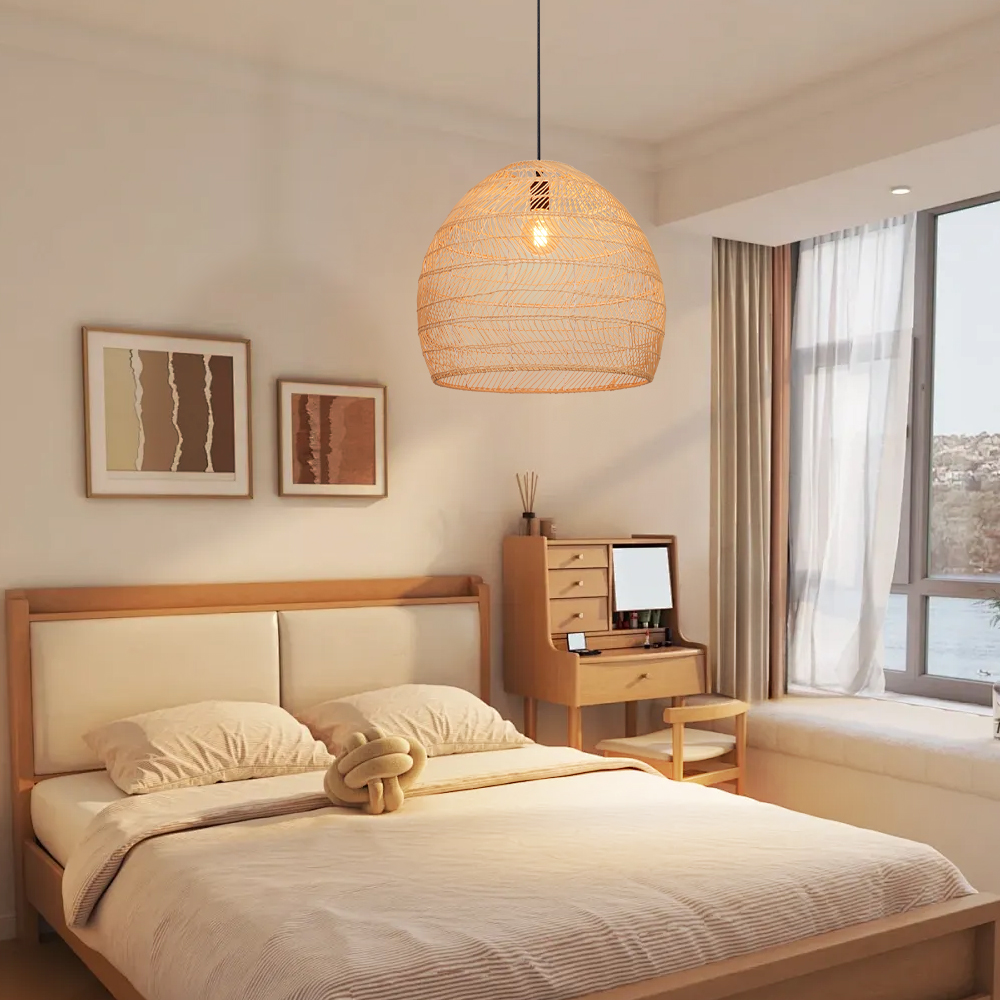 Scandinavian Artisan Pendant Rattan Lighting Fixture for Bedroom Dining Room