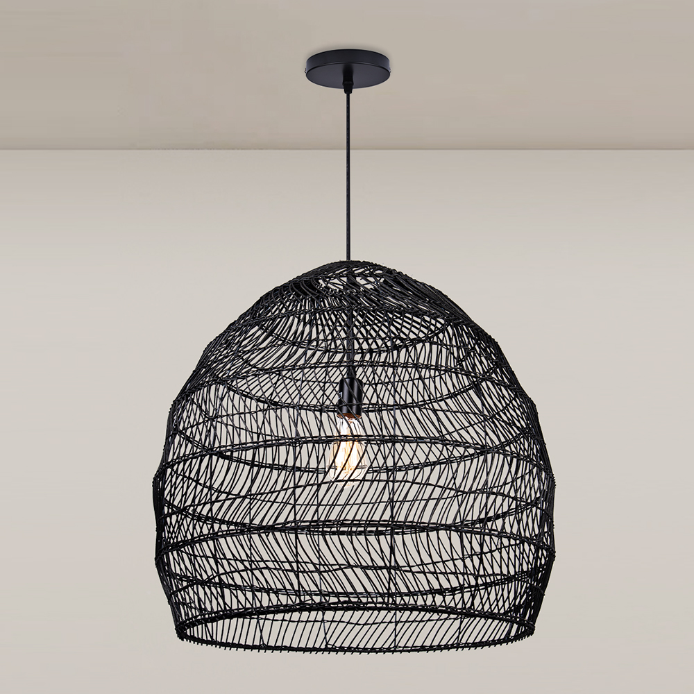 Dining Room Black Wicker Rattan Pendant Light Chic Boho Home Lighting