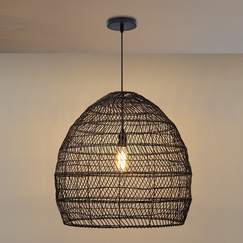 Dining Room Black Wicker Rattan Pendant Light Chic Boho Home Lighting