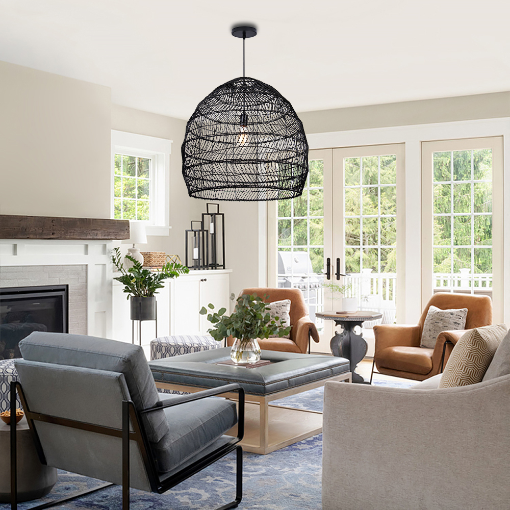 Dining Room Black Wicker Rattan Pendant Light Chic Boho Home Lighting