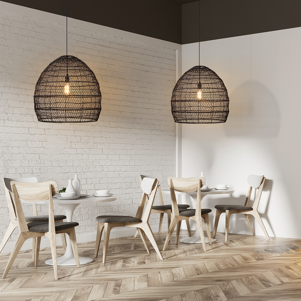 Dining Room Black Wicker Rattan Pendant Light Chic Boho Home Lighting