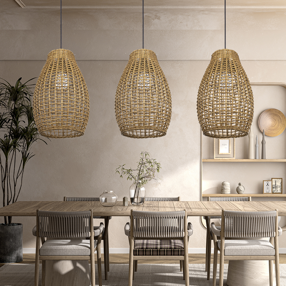 Handwoven Vine Lighting Fixture 3-Light Modern Rattan Kitchen Island Pendant Light 