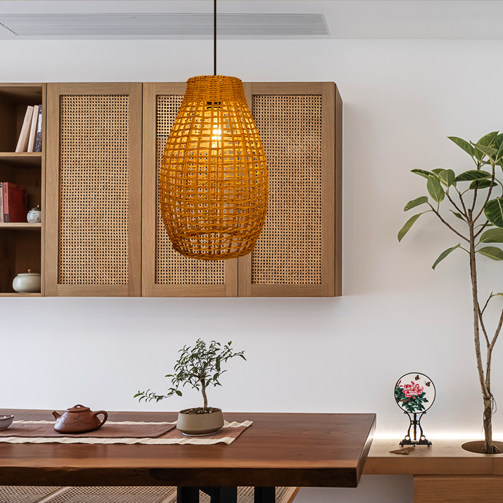 Handwoven Vine Lighting Fixture 3-Light Modern Rattan Kitchen Island Pendant Light 