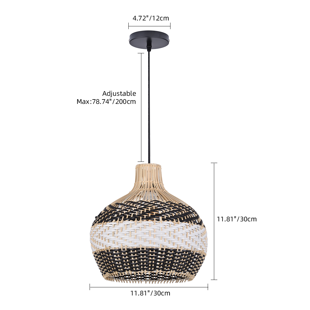 Modern Woven Black Rattan Pendant Light Over Dining Table Handmade Hanging Lamp
