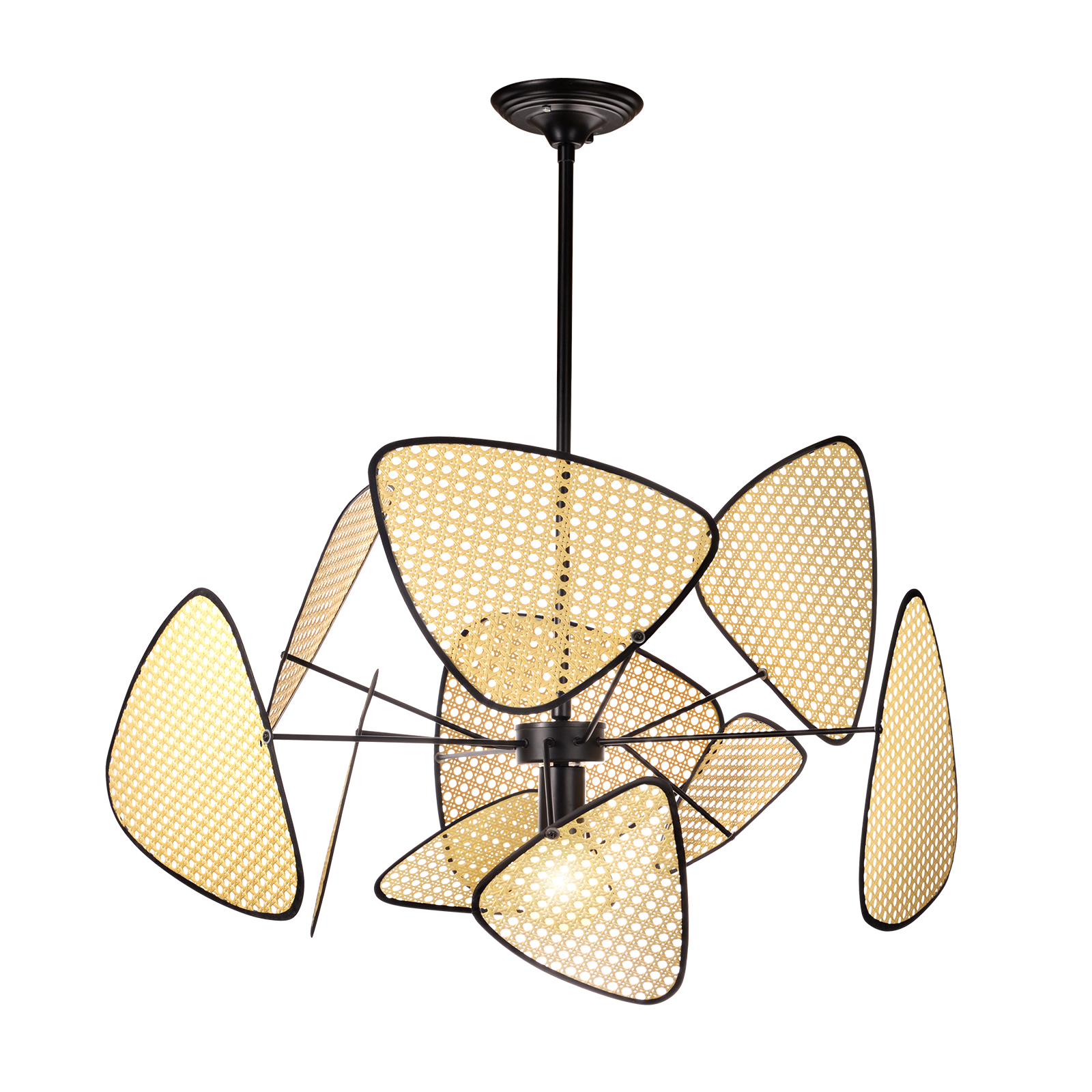 Hollow Fan Blades Combination Rattan Pendant Light Shade For Bedroom Kitchen Island