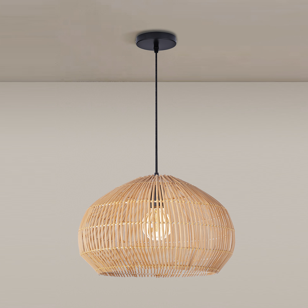 Minimalist Rattan Hanging Light Fixture Handcrafted Modern Dining Room Kitchen Island Decor Lamp