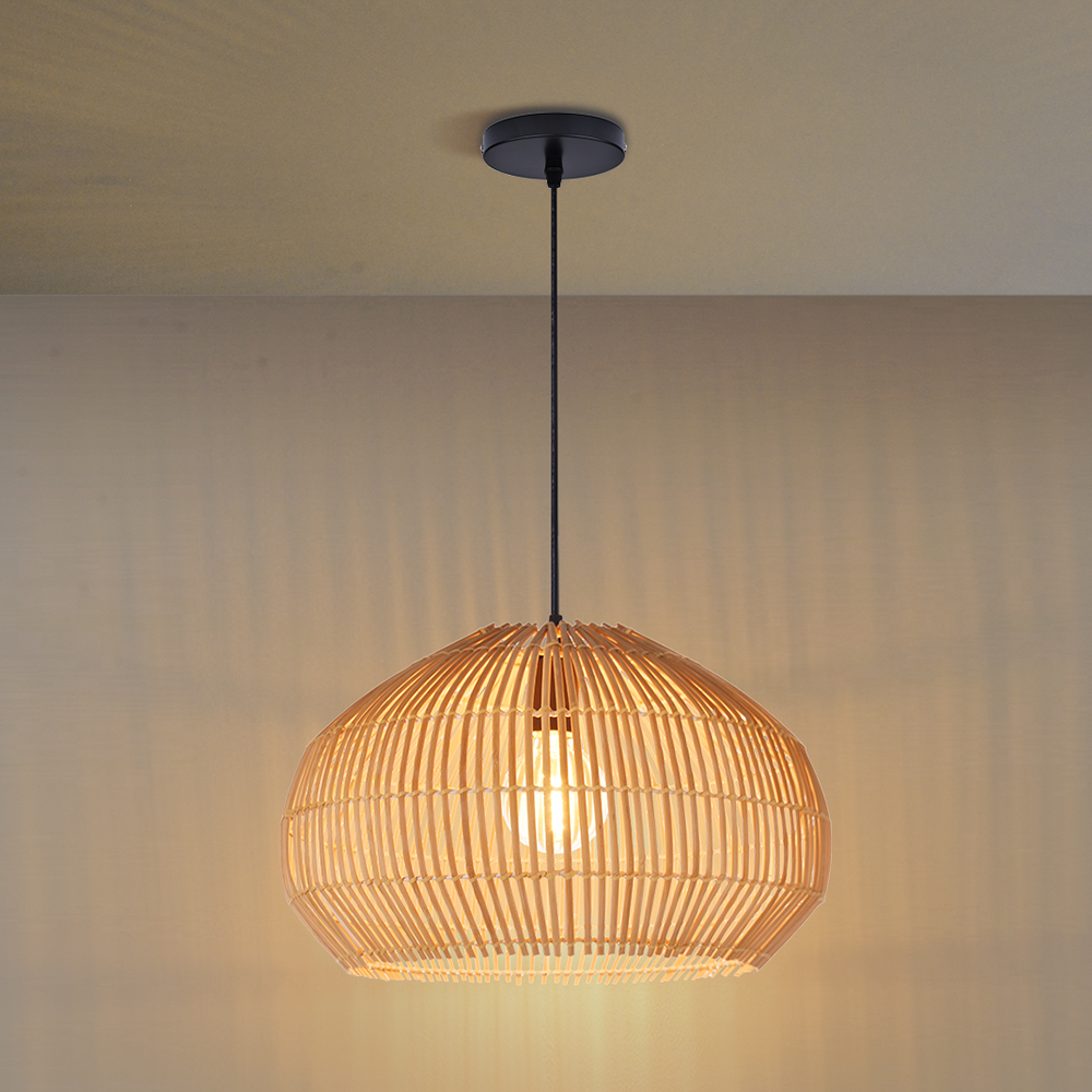Minimalist Rattan Hanging Light Fixture Handcrafted Modern Dining Room Kitchen Island Decor Lamp