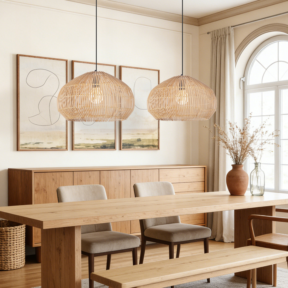 Minimalist Rattan Hanging Light Fixture Handcrafted Modern Dining Room Kitchen Island Decor Lamp