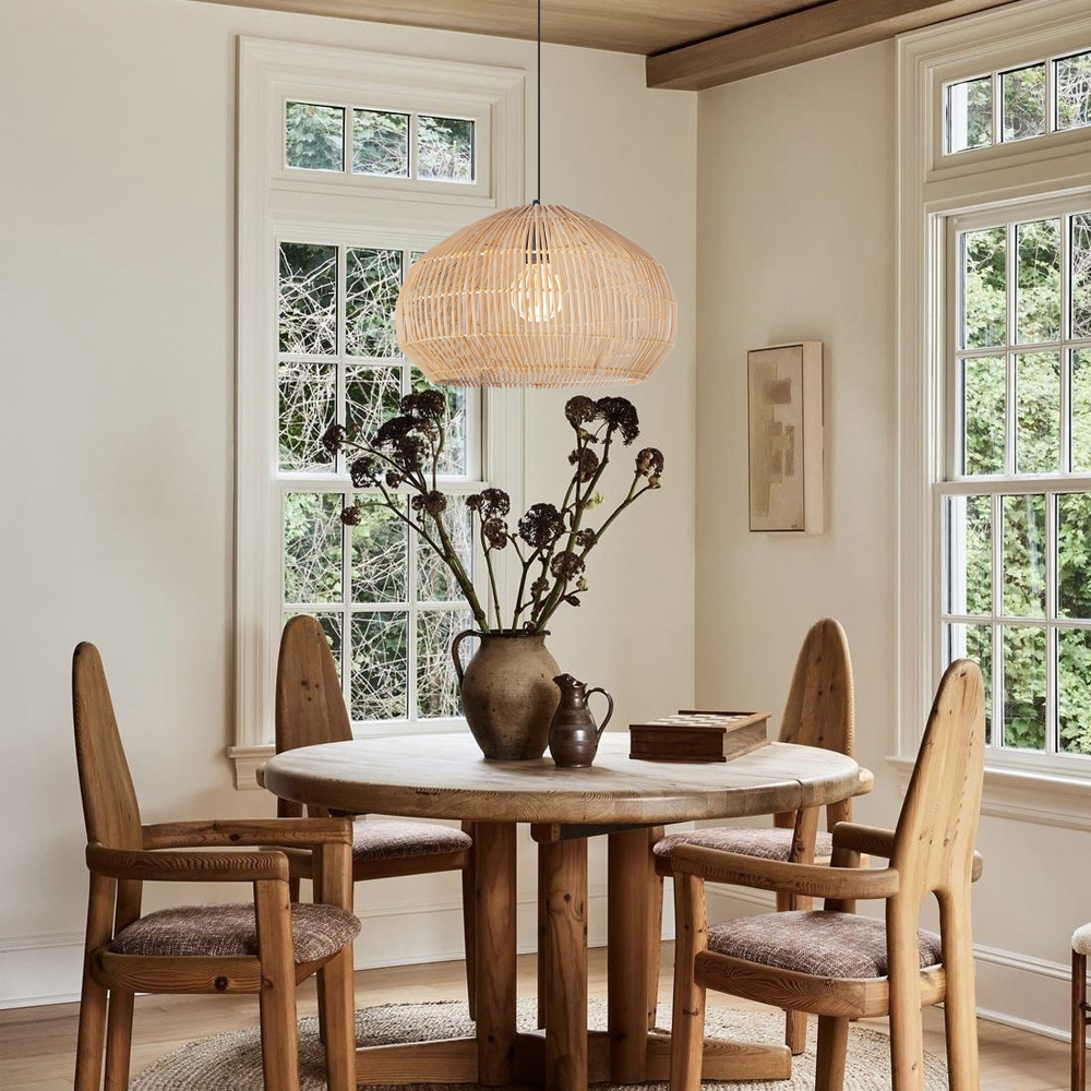 Minimalist Rattan Hanging Light Fixture Handcrafted Modern Dining Room Kitchen Island Decor Lamp